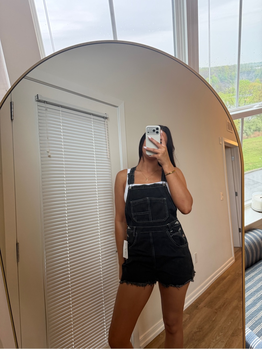 Black Denim Short Overalls